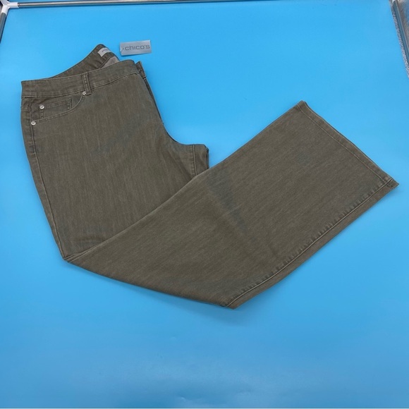 Chico's Platinum Ultimate Fit Denim Jeans Barely Flare Olive Green Size 20 - Picture 1 of 11